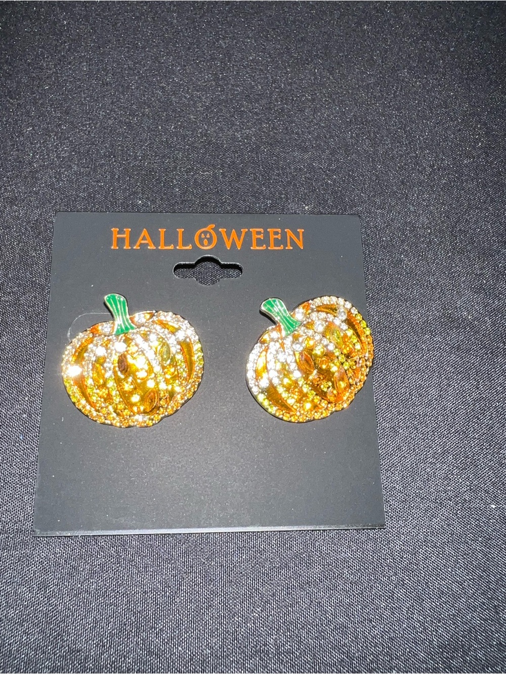 Halloween Pumpkin Crystal Stud Earrings - Orange